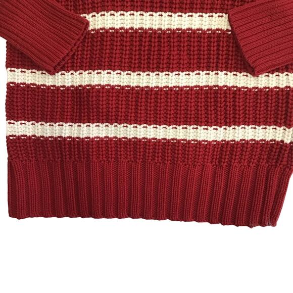 J. Crew Chunky Knit Nautical Dark Red White Stripe Boatneck Pullover Sweater XS - Picture 6 of 7